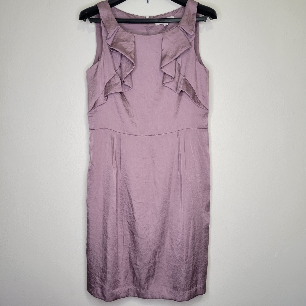 Loft Ruffle Accent Sheath Dress Lavender Silky, Size 14